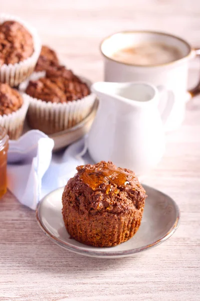 Carrot Rye Muffins Raisin Served Honey — Stock Photo, Image