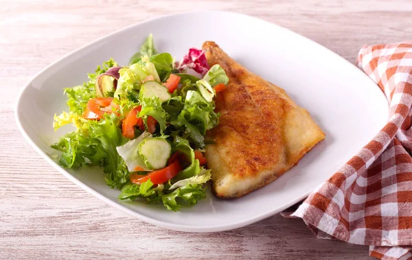 Fried Fillet Dourada Bream Fish Salad Aside Plate — Stock Photo, Image