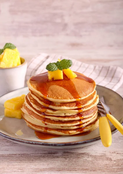Pile Pancakes Pineapple Caramel — Stock Photo, Image