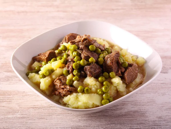 Mashed Potatoes Beef Stew Peas Bowl — Stock Photo, Image