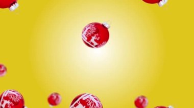 Uçan Cam Beyaz Noel ağacı oyuncağı farklı çapta 4K UHD görüntülerinde trend sarı renk gradyan arka planına (yatay, döngü dışı) yönelir.