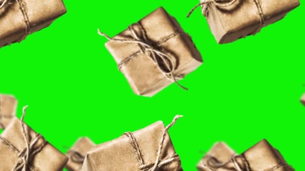 Flying Dark Wrapping Eco Χριστουγεννιάτικα Πακέτα Καφέ Χαρτί Διαφορετικό Στην — Αρχείο Βίντεο