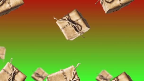 Stream Wrapping Eco Christmas Packages Brown Paper Different Diameters Diameters — Stock Video