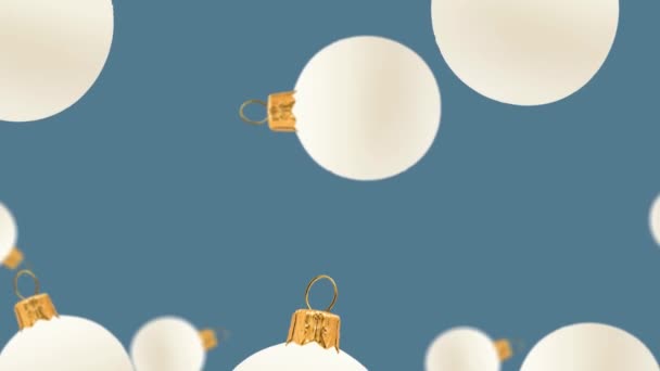 Flying White Bal Kerstboom Speelgoed Van Verschillende Diameters Verplaatsen Naar — Stockvideo