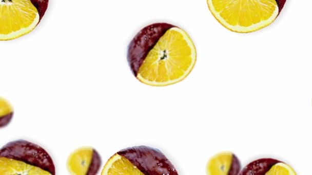 Flot Fruits Confits Chocolat Différents Diamètres Orange Particules Brillantes Design — Video