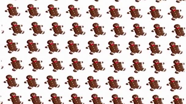 Patrón Animado Galletas Chocolate Navidad Horizontal Sobre Fondo Blanco Patrón — Vídeos de Stock