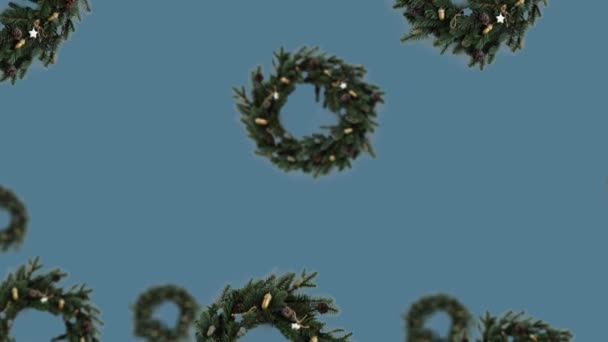 Flying Rustic Christmas Wreath Hanging Different Diameters Move Center Trending — Stock Video