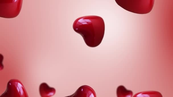 Flying Wiggle Different Diameters Red Heart Trending Pink Color Gradient — Stock Video