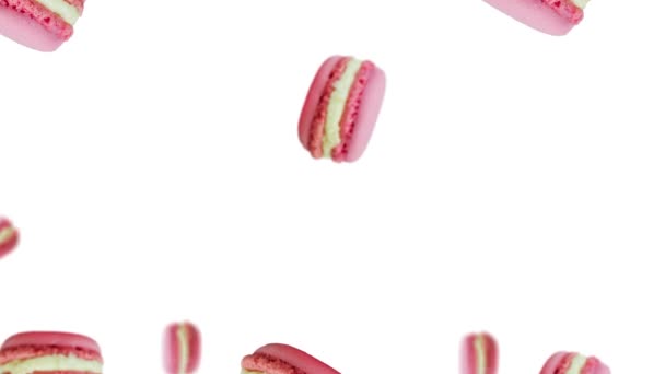 Flusso Molti Diversi Diametri Biscotti Macaron Francesi Con Lampone Fragola — Video Stock