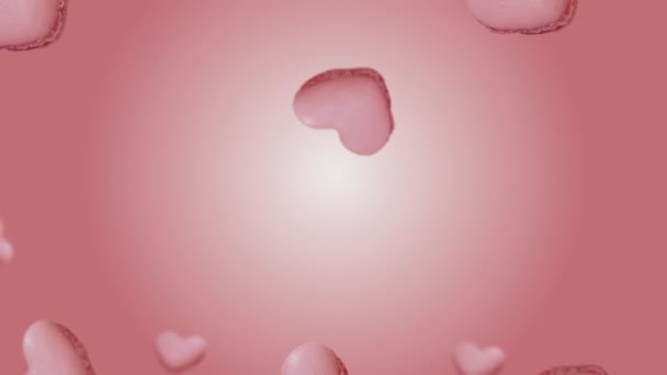 Macarrones Rosados Galleta Del Corazón Volando Meneándose Fondo Animación Colores — Vídeo de stock