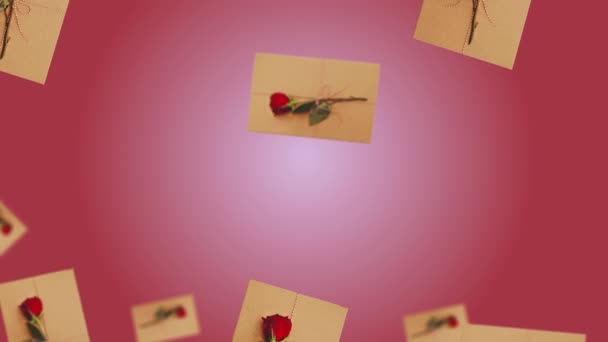 Літаючи Коливаючи Різні Діаметри Червона Троянда Піднялася Поштовій Листівці Модному — стокове відео