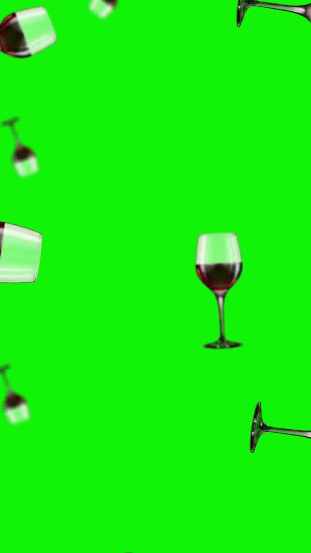 Copos Animados Vinho Tinto Voando Wigglein Sobre Fundo Isolado Dia — Vídeo de Stock