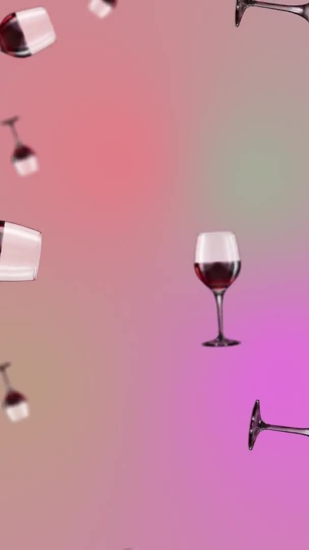 Червоне Вино Елегантному Склі Обрізаною Стежкою Летить Коливається Модному Рожевому — стокове відео