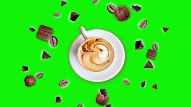 Перемещение Различных Направлений Многие Диаметры Шоколадной Стружки Жареный Кофе Зернах — стоковое видео