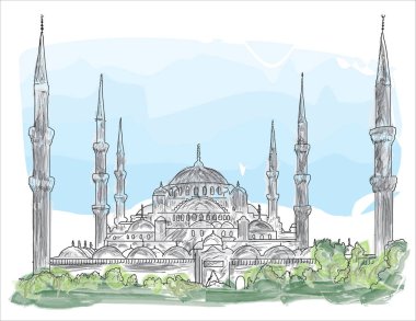 Sultanahmet camii Hand drawing mosque vector sketch drawing