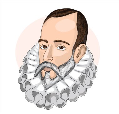 Miguel de Cervantes ünlü İspanyol yazar izole vektör çizim portresi