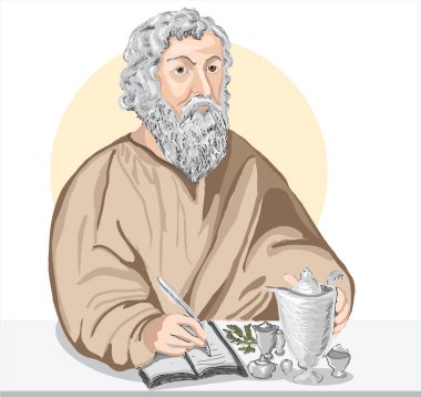 Hippocrates (460-370 BC) portrait in line art illustration.