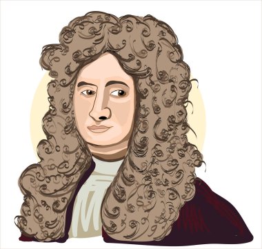 Isaac Newton (1643-1727) portrait in line art illustration