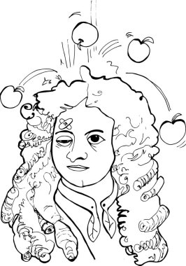 Isaac Newton (1643-1727) portrait in line art illustration