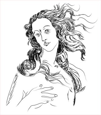 'The Birth of Venus' by Sandro Botticelli hand drawn vector Illustration