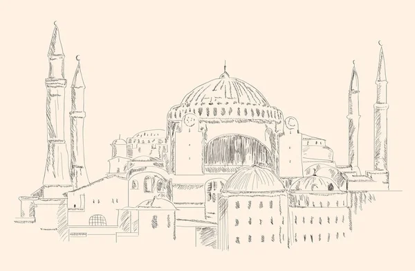 Santa Sofía Mezquita Edificio Histórico Estambul Ilustración Dibujada Mano — Archivo Imágenes Vectoriales