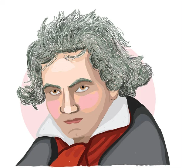 Ludwig Van Beethoven Vector Sketch Portrait Famous — Stock Vector