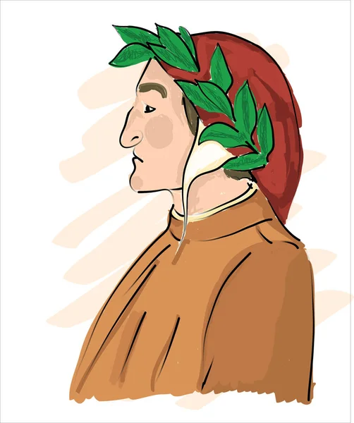 Italian Poet Dante Alighieri Portrait Vector Cartoon — 스톡 벡터