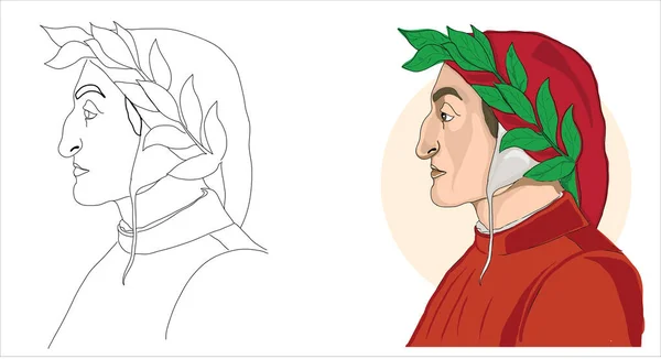 Italian Poet Dante Alighieri Portrait Vector Cartoon — 스톡 벡터