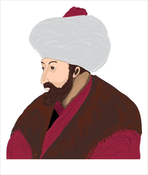 Ottoman Empire Fatih Sultan Mehmet Cartoon Vector Character — Vetor de Stock