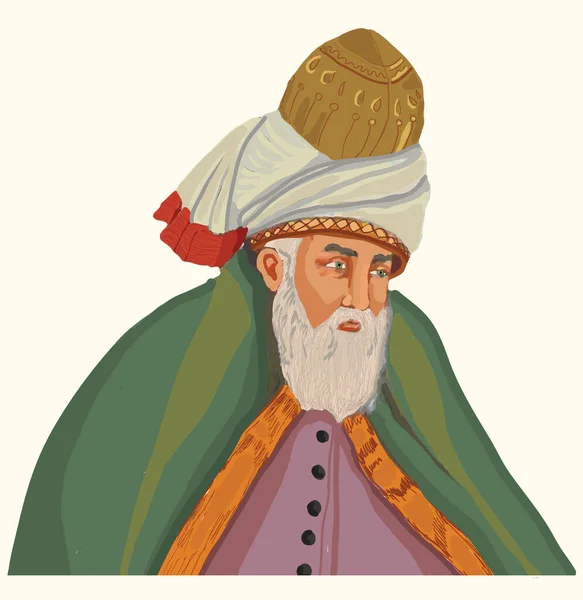 Mevlana Celaleddin Rumi Jest Symbolem Tolerancji Pokoju — Wektor stockowy