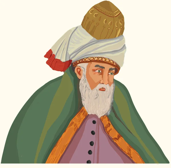 Mevlana Celaleddin Rumi Símbolo Tolerância Paz — Vetor de Stock