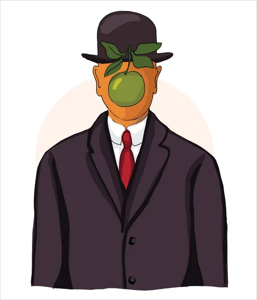 Rene Magritte Son Man Vector Illustration Hand Drawn — Stockvektor