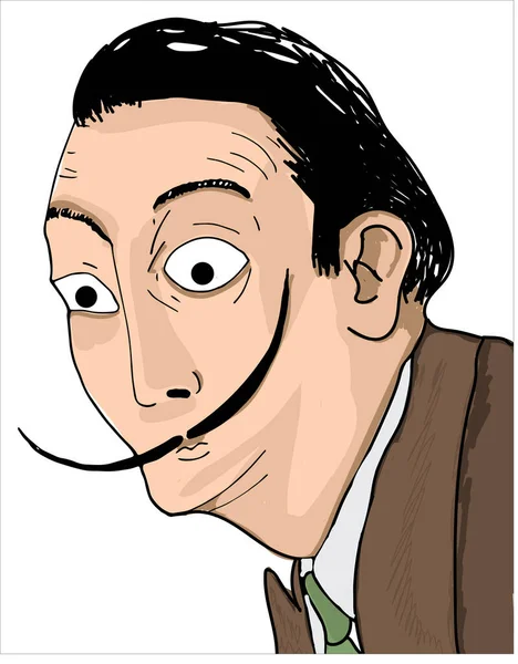 Cartoon Vector Illustration Salvador Dali Portrait —  Vetores de Stock