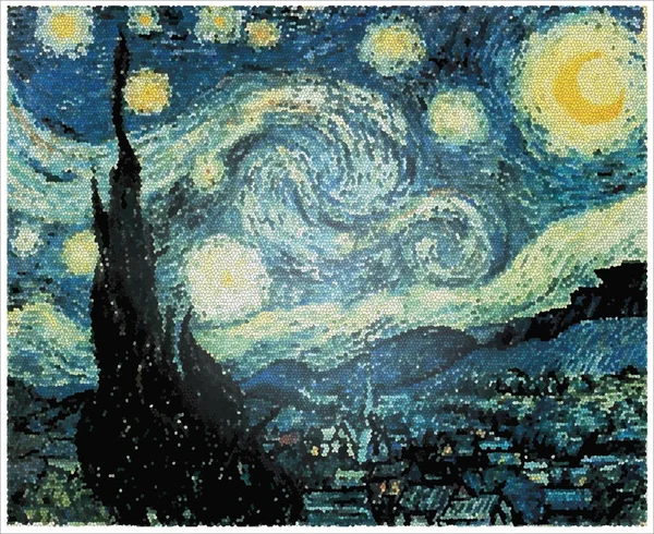 Dibujo Para Colorear Con Noche Estrellada Basado Pintura Vincent Van — Archivo Imágenes Vectoriales