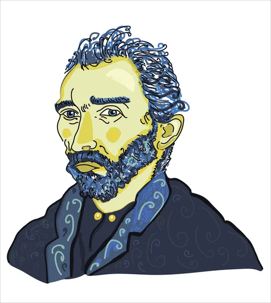 Van Gogh Retrato Línea Arte Ilustración Vector — Vector de stock