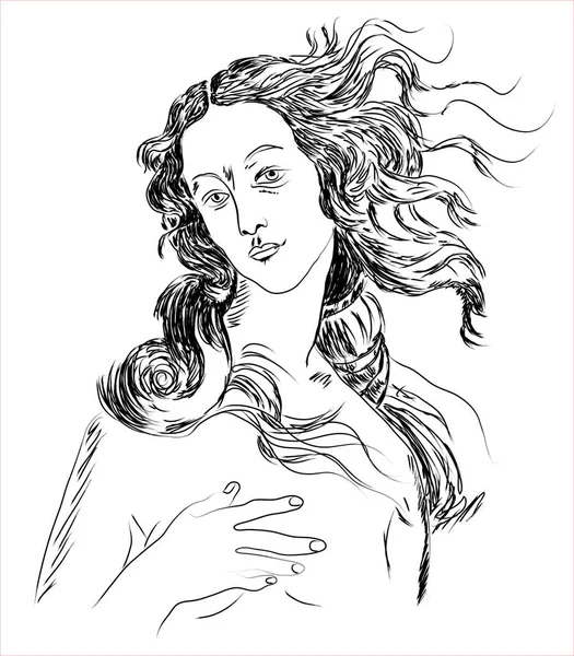 Birth Venus Sandro Botticelli Hand Drawn Vector Illustration — Stock vektor