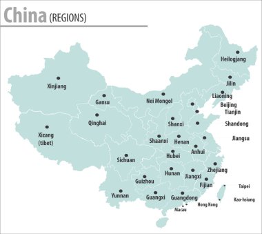 China map illustration vector detailed China map with region names.