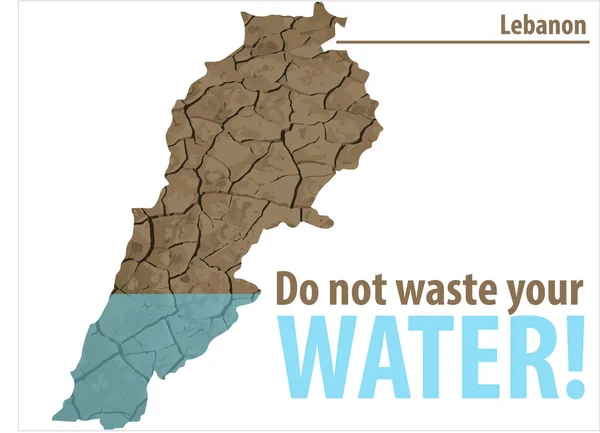 Waste Your Water Lebanon Vector Map Desertification — Stok Vektör