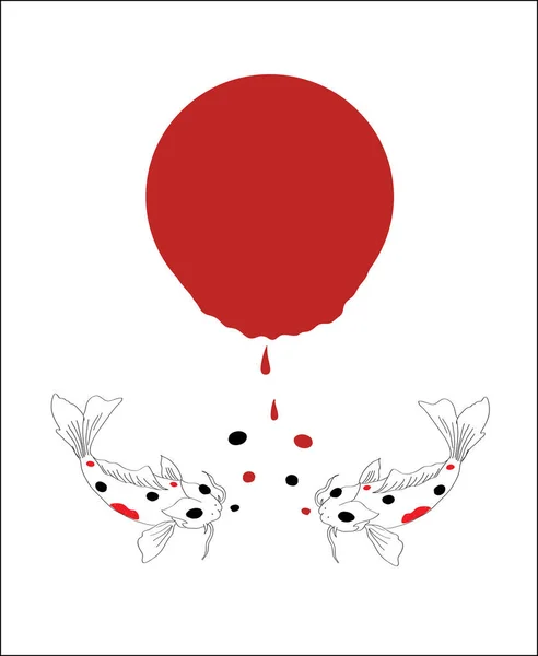 Japanese Style Background Red Droplets Koi Fishes — Stockový vektor