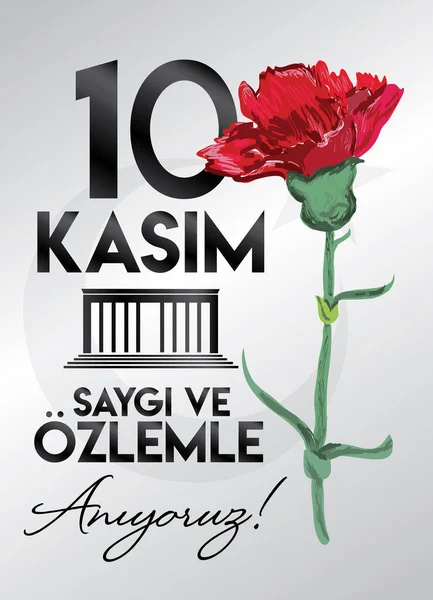 Kasim November Death Day Mustafa Kemal Ataturk First President Turkish — Vettoriale Stock