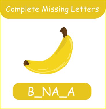 Complete Missing Letters Banana Vector. Kid training