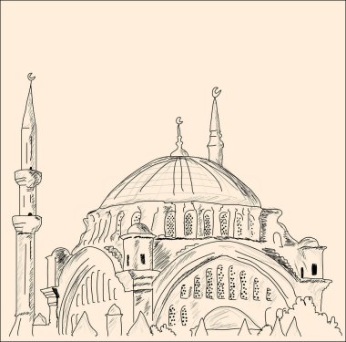Hand drawing mosque vector sketch drawing