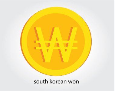 South korean won golden vector illustration. South korean won money currency
