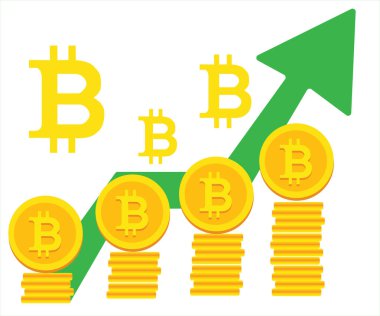 Bitcoin rises in value vector illustration Bitcoin and blockchain concept, rise of bitcoin price