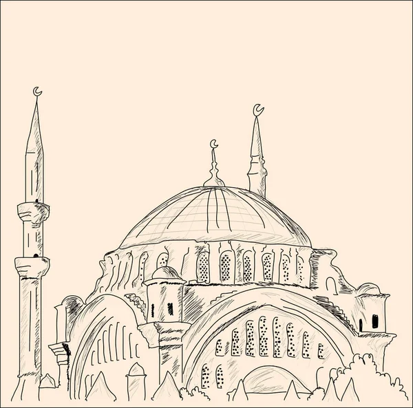 Hand Drawing Mosque Vector Sketch Drawing — стоковый вектор