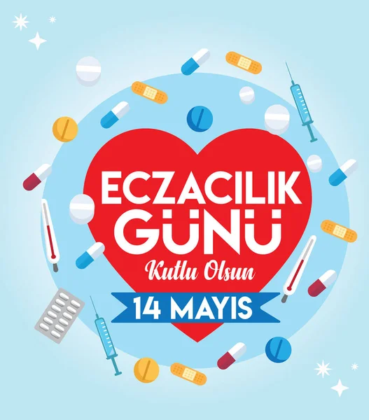 May Happy Pharmacist Day Turkish Mayis Eczacilik Gunu Kutlu Olsun —  Vetores de Stock