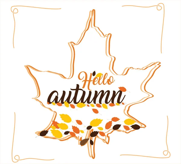 Hello Autumn Vector Hand Drawl Lettering Autumn Leaves — 스톡 벡터