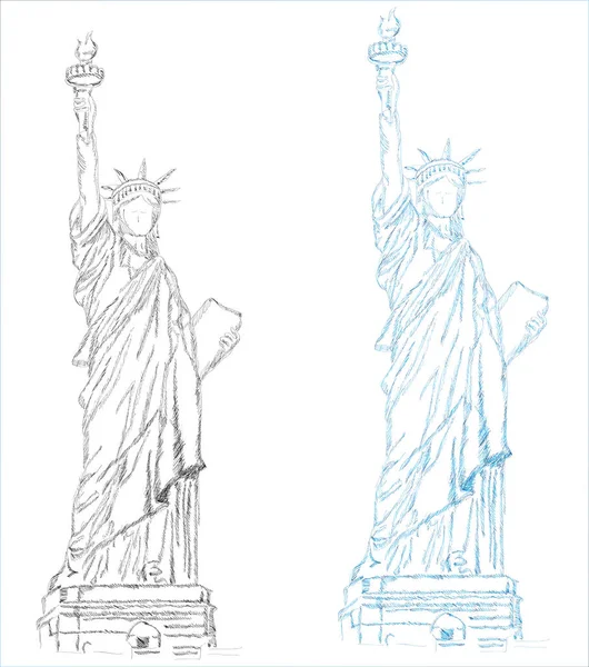 Estatua Libertad Nueva York Esbozo Grabado Raster Ilustración Diseño Estampado — Vector de stock