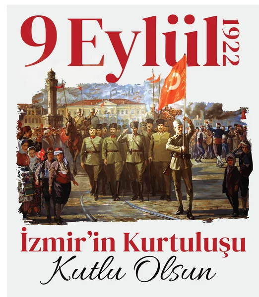 Septiembre 1922 Salvación Izmir Tarjeta Celebración Nacional República Turquía Turco — Vector de stock