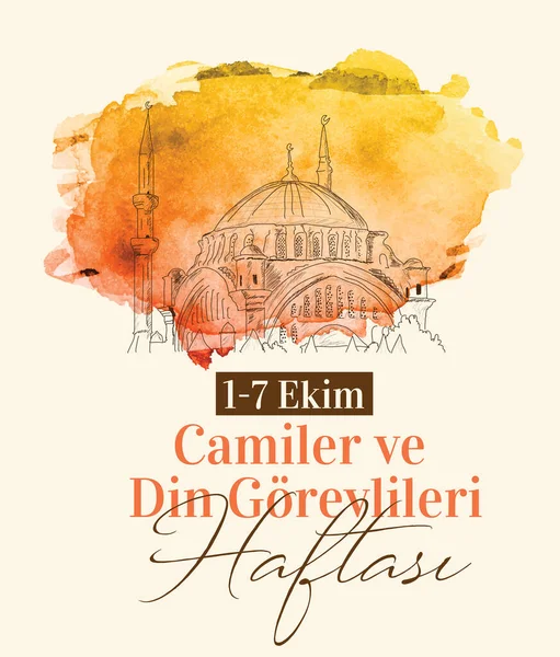 Oktober Adalah Minggu Masjid Dan Pejabat Agama Turkish Ekim Camiler - Stok Vektor